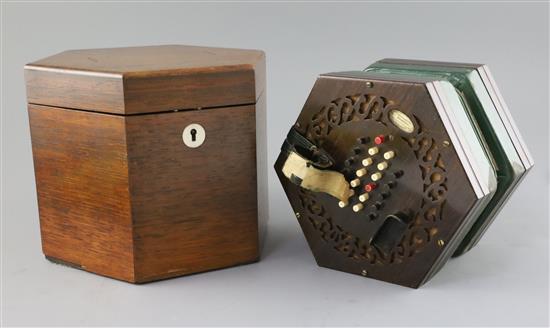 A C. Wheatstone rosewood concertina, 8.25in.